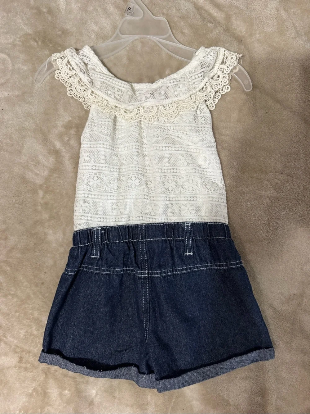 Baby Phat White Lace Top with Dark Blue Denim Shorts Kids Set